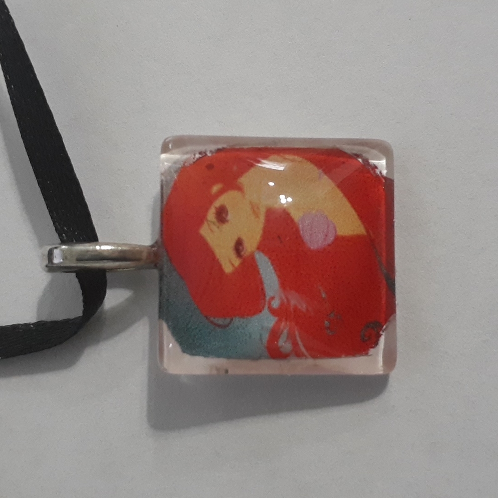 Hand Crafted Ariel Glass Tile Pendant Little Mermaid Disney Jewelry Gift
